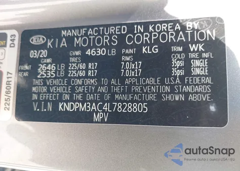 2020 Kia Sportage Lx из США, поврежденный, VIN KNDPM3AC4L7828805